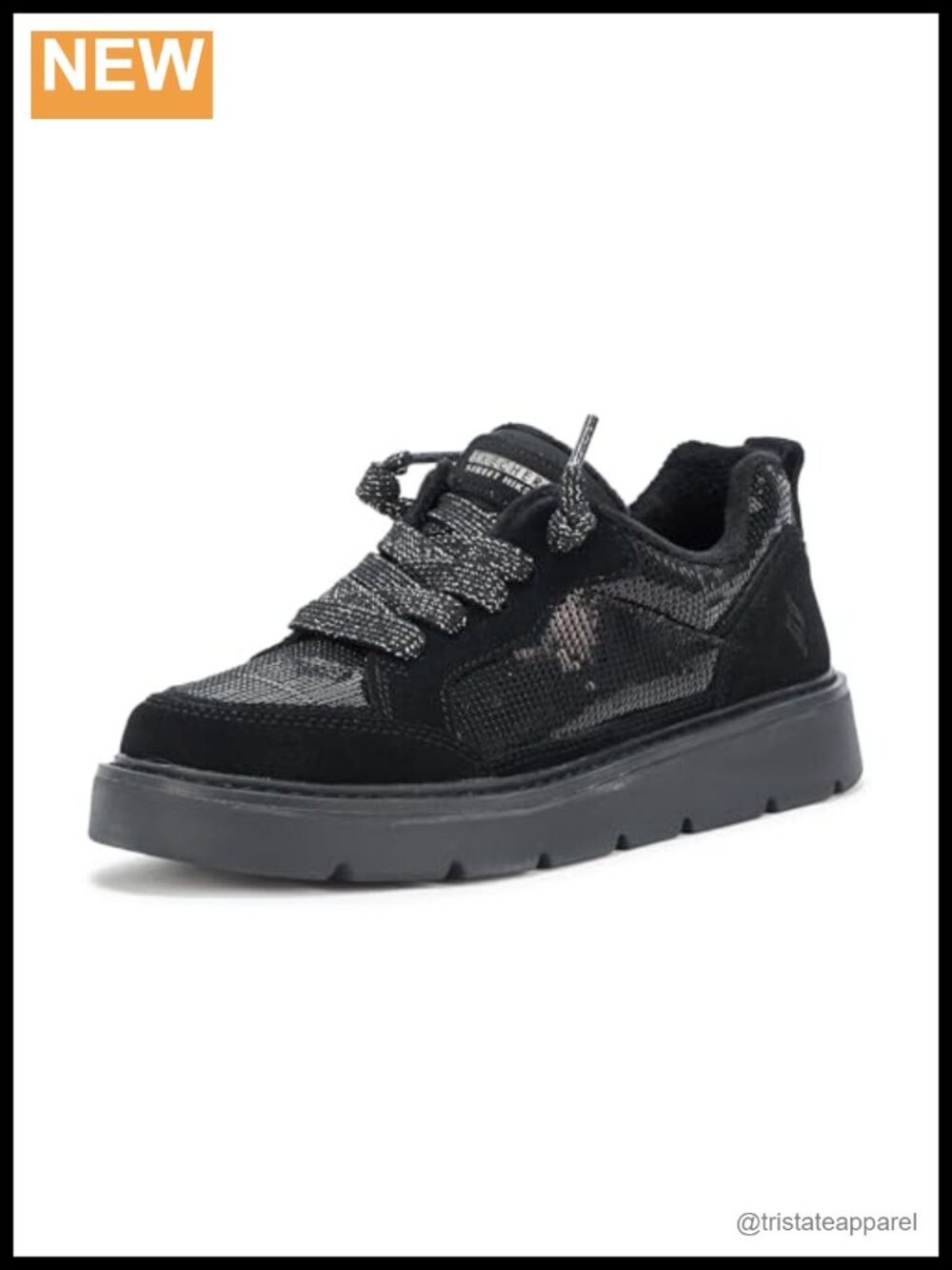 Suede Sequins Lace-Up Low Top Sneakers Water Resistant